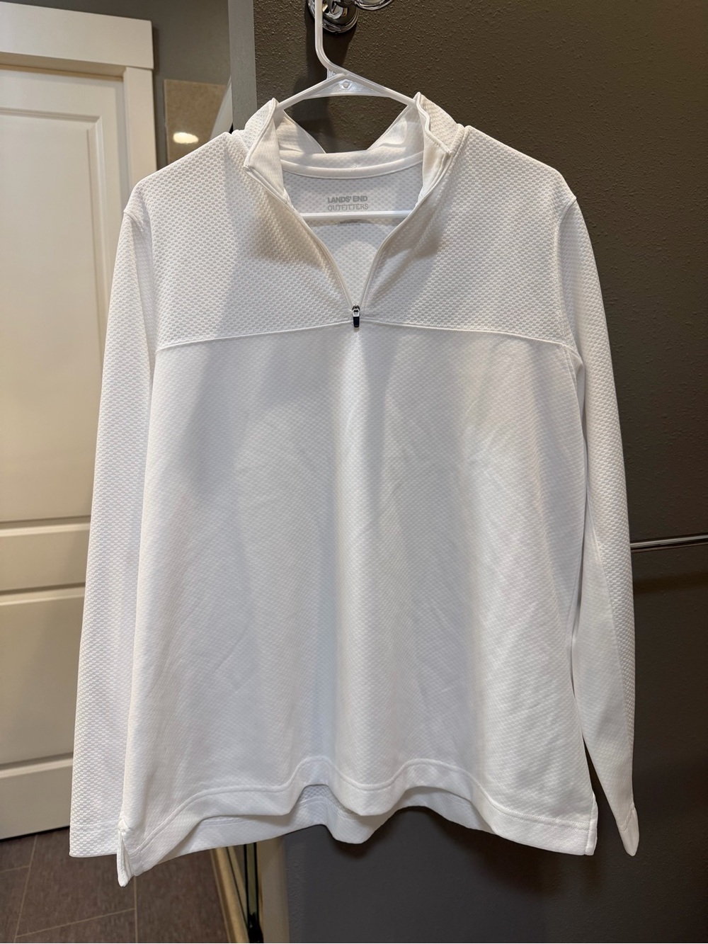 Lands' End White Women's Half-Zip Textured Pullover